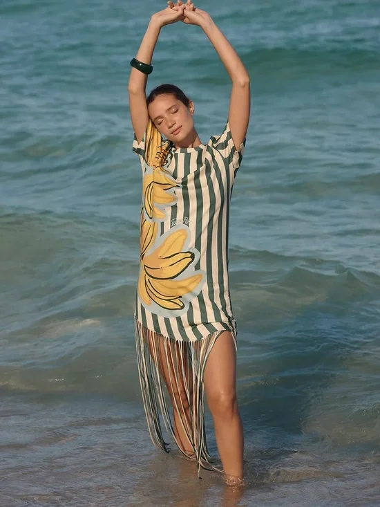 FARM RIO Farm Rio x Anthropologie Fringed T-Shirt Dress - Picture 3 of 3